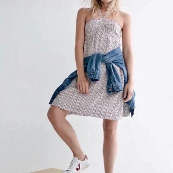 Madewell Convertible Halter Bandeau Silk Ivory & Burgundy dress, size two. - Picture 2 of 9